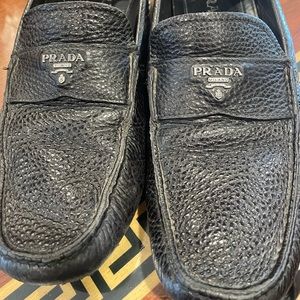 Mens  authentic Prada black leather and croc loafers